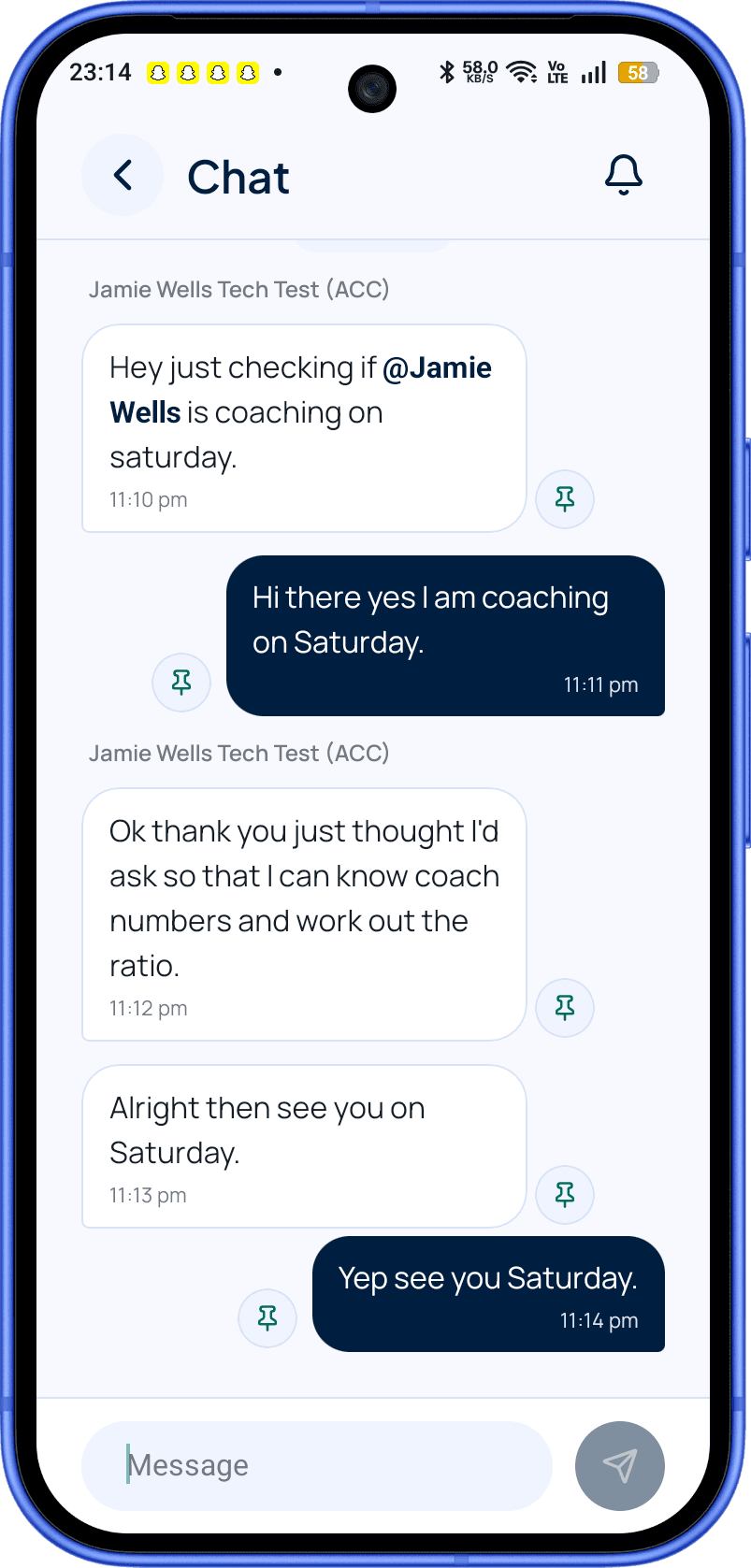 Sail Me coach chat.